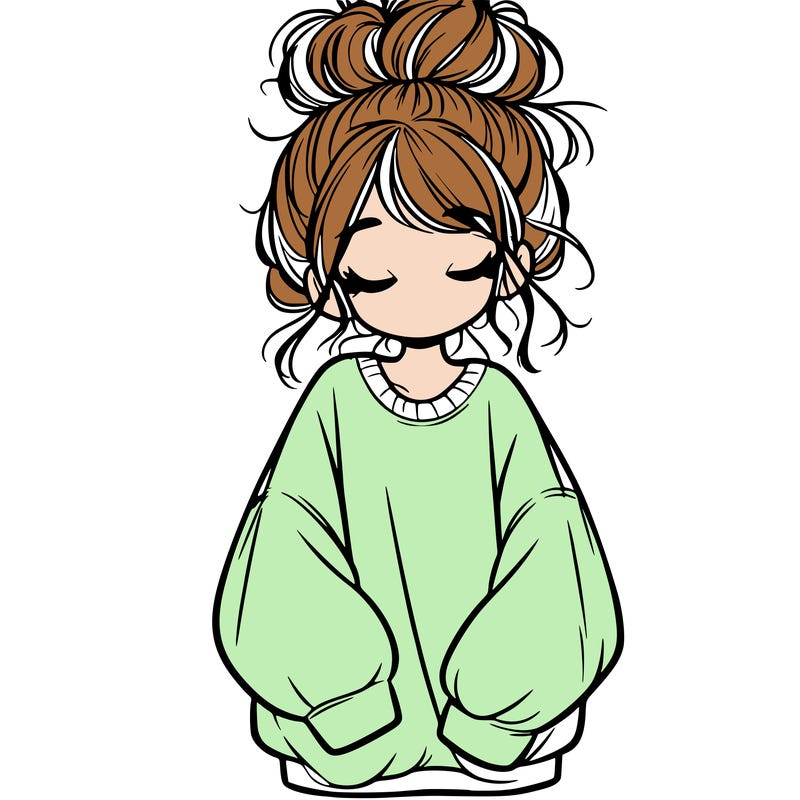 girl with baggy sweatshirt and messy bun