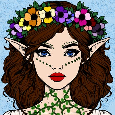 realistic female elf with flower crown