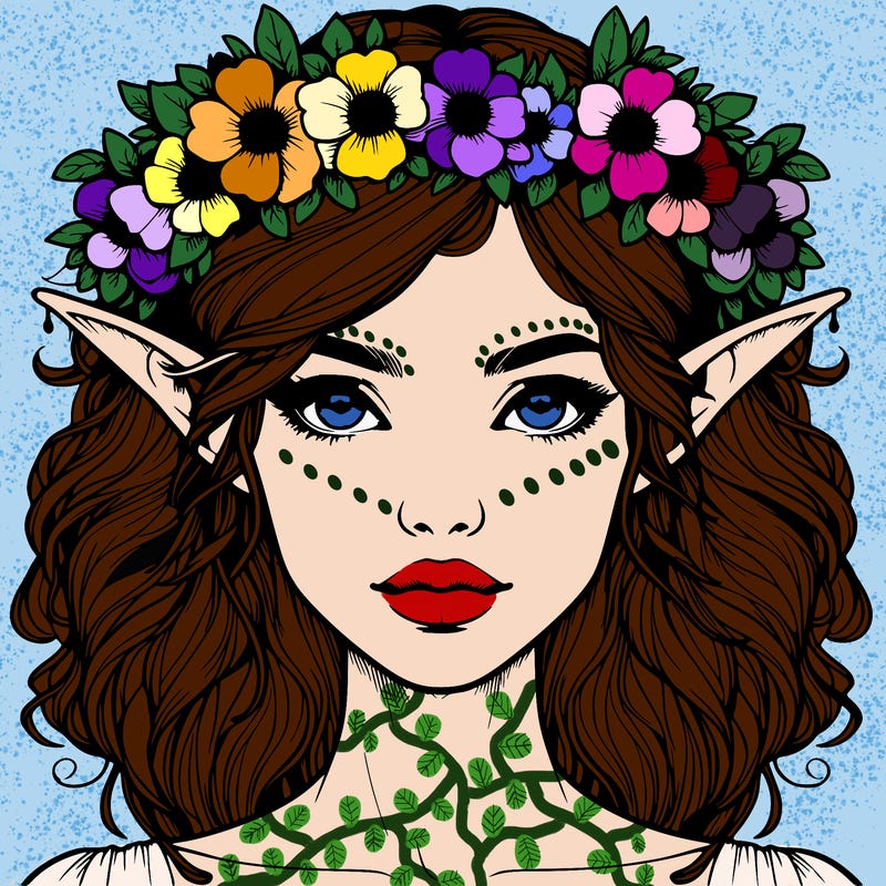 realistic female elf with flower crown