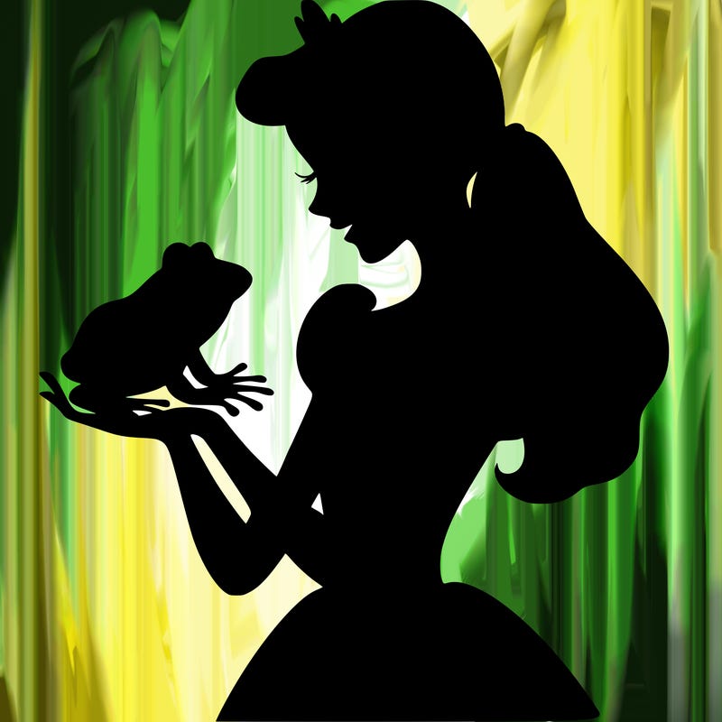 a shadow of a princess holding a frog realistic