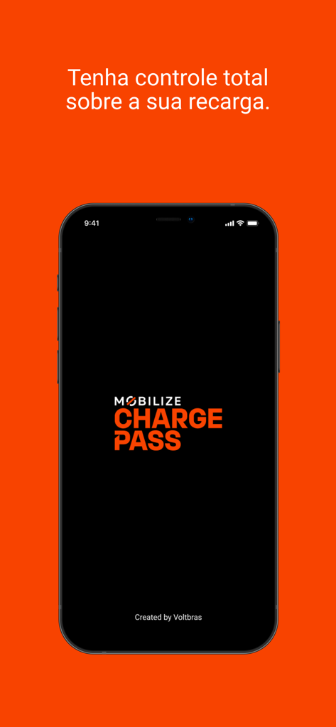 Mobilize Charge Pass - Écran de démarrage de l'application Mobilize Charge Pass avec le logo et le slogan de contrôle de charge.