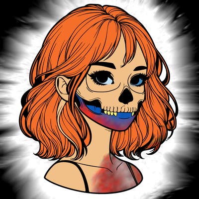 realistic girl with skull