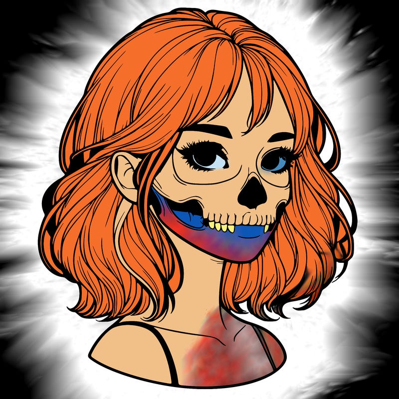 realistic girl with skull