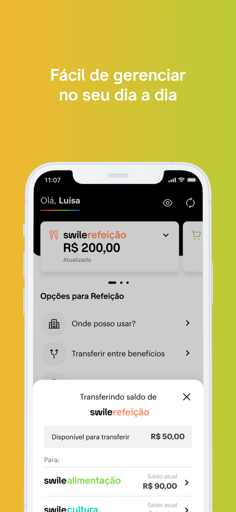 Benutzeroberfläche der Swile-App mit Echtzeit-Verwaltung und Übertragung von Guthaben aus Mitarbeiter-Benefits