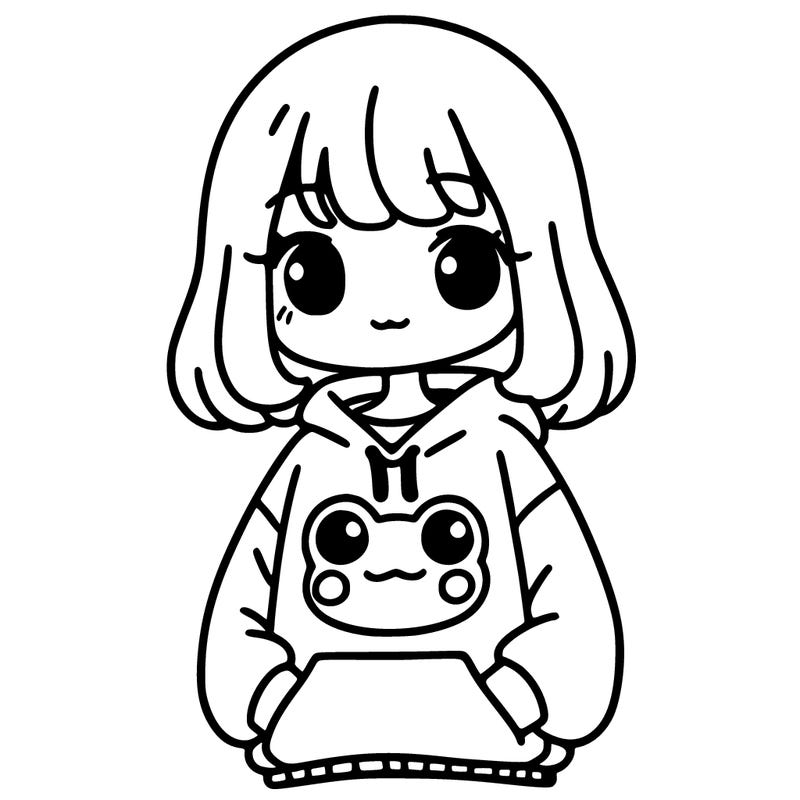 girl wearing frogging sweatshirt