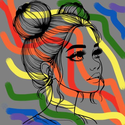 realistic girl with buns on the top of her head