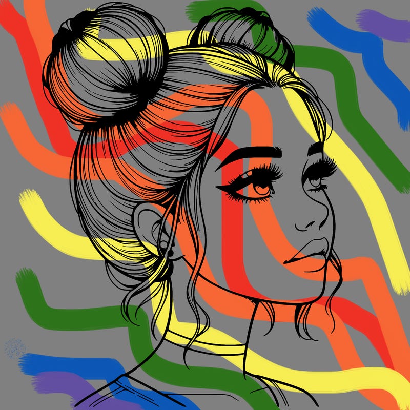 realistic girl with buns on the top of her head