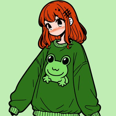 girl wearing frogging sweatshirt