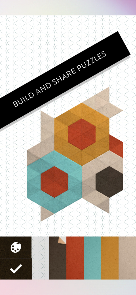KAMI 2 - Écran du créateur de puzzle KAMI 2 montrant un design géométrique personnalisé et une palette de couleurs