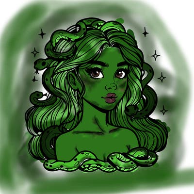 realistic girl with snakes as hair