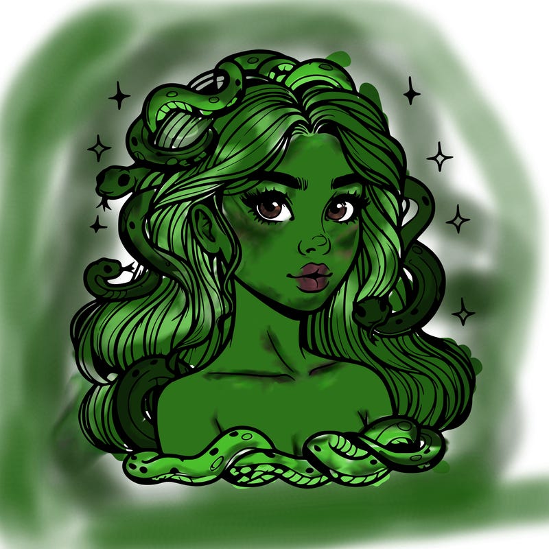 realistic girl with snakes as hair