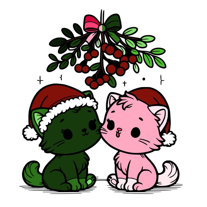 christmas kittens under mistletoe