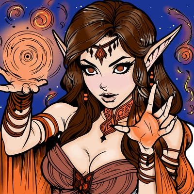 realistic scary beautiful elf sorceress casting spell