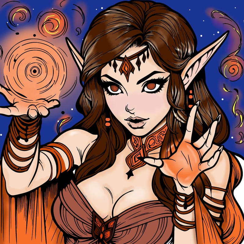 realistic scary beautiful elf sorceress casting spell