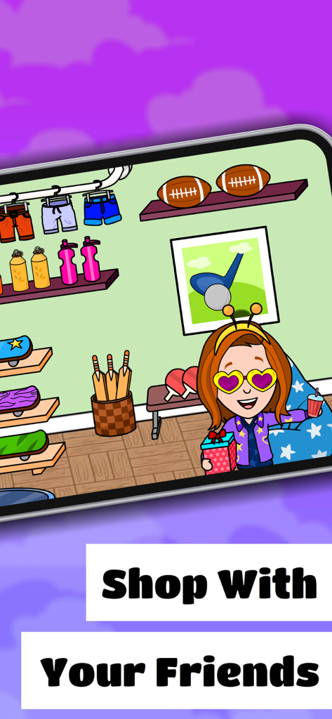 A character in a sports store within the Tizi City Wonder World app