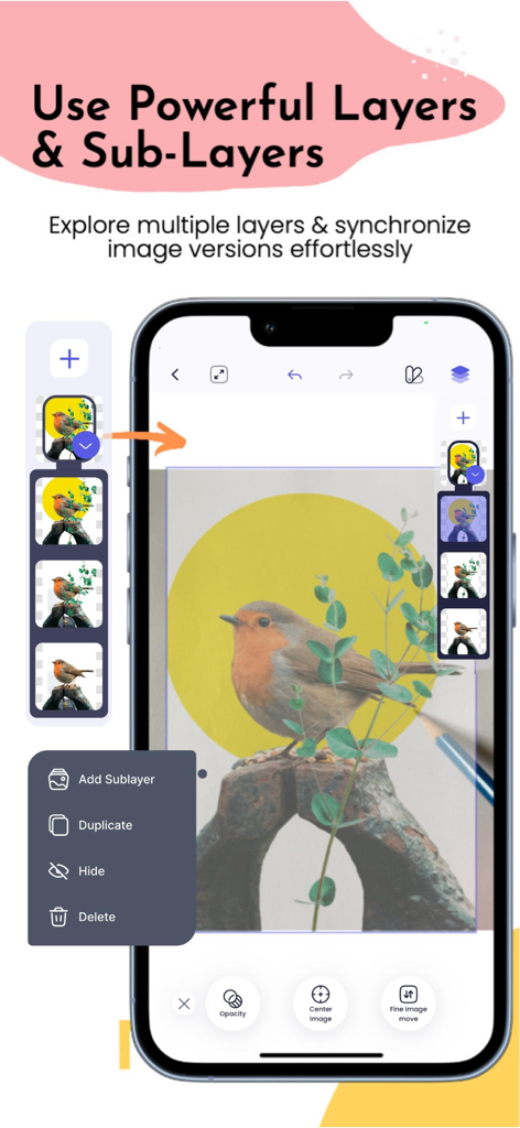 AR Tracing Projector: ArtSync - ArtSync app interface demonstrating the layers and sublayers feature for image tracing