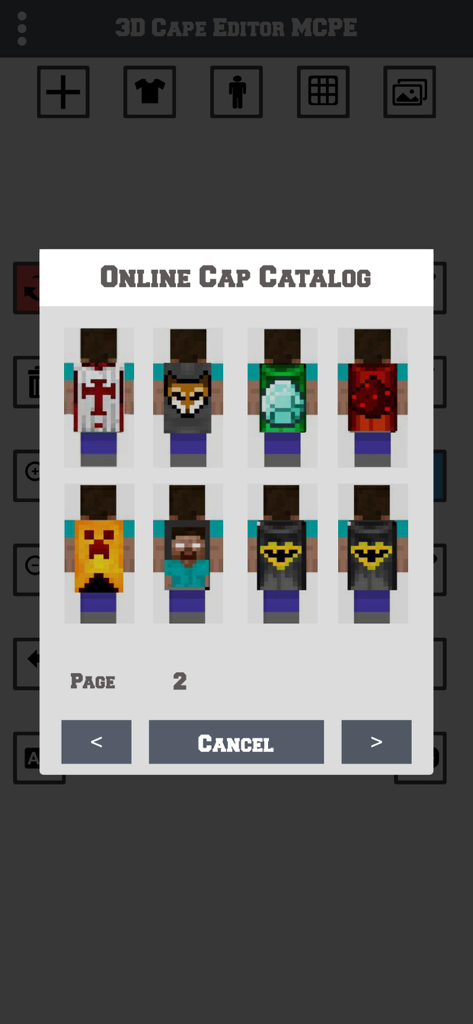 Cape Skin Editor For MCPE - Online catalog showing various custom cape designs for Minecraft skins