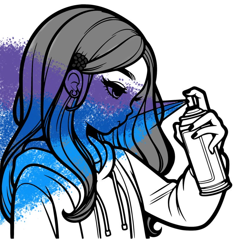 a realistic girl spray painting