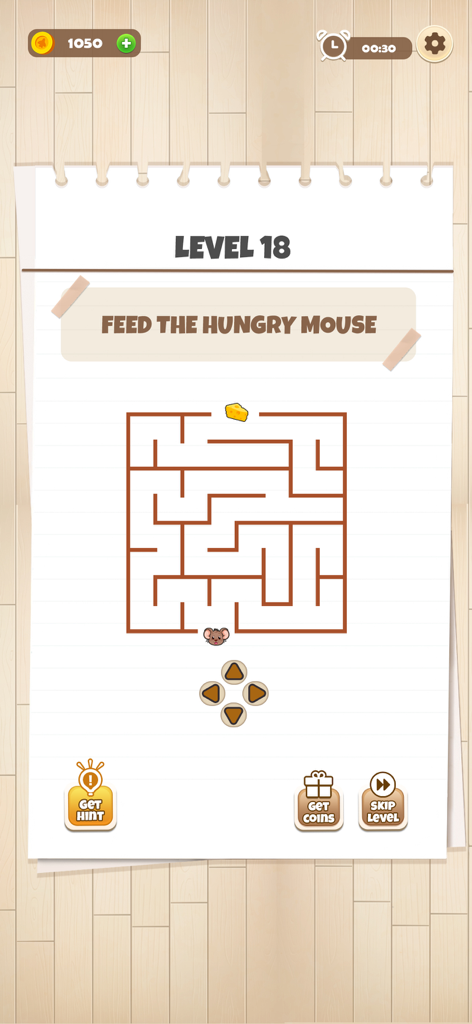 Brain King IQ Test Puzzle Game - Gameplay screenshot of Brain King IQ Test showing a mouse maze puzzle level