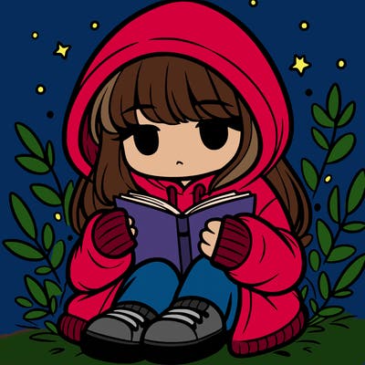 girl in oversized hoodie reading a book