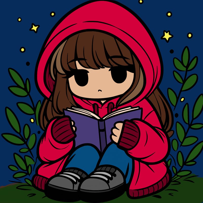 girl in oversized hoodie reading a book
