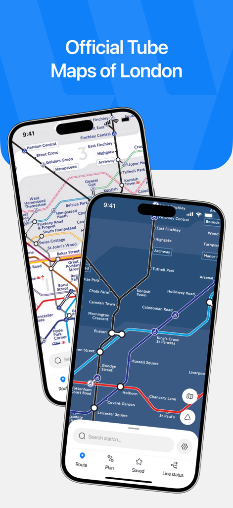London Underground Planner - London Underground Planner app interface showing official tube maps on two iPhone screens