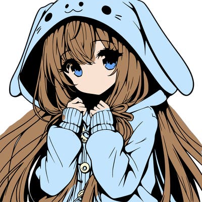 anime character girl with long hair cute bunny hoodie