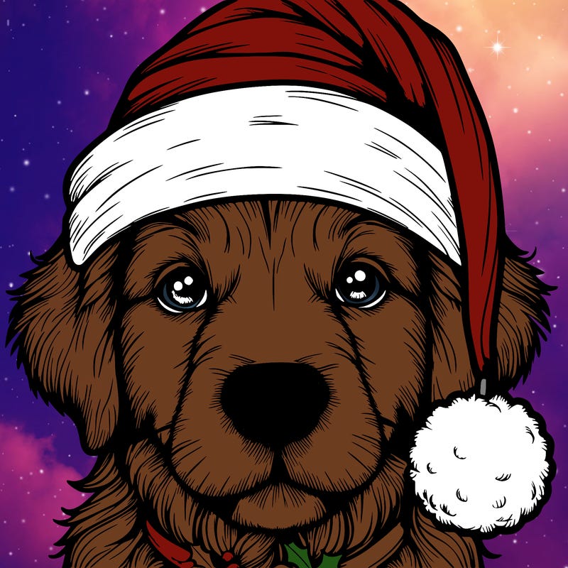 realistic dog with a christmas hat
