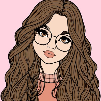 girl with long hair and freckles and glasses realistic