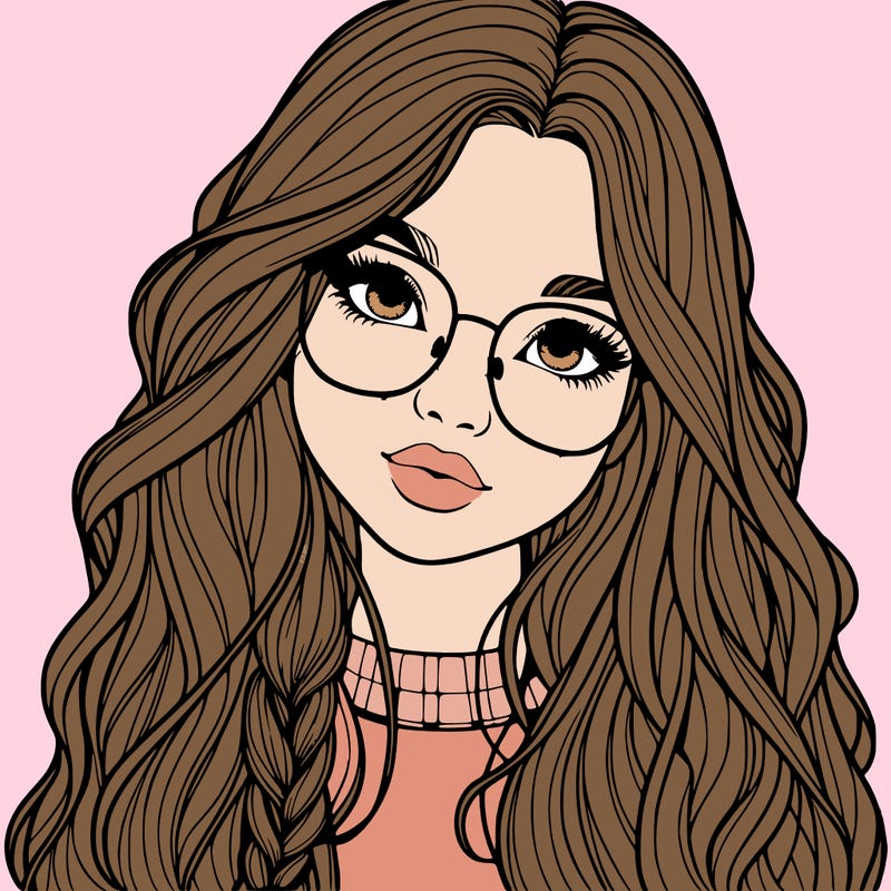 girl with long hair and freckles and glasses realistic