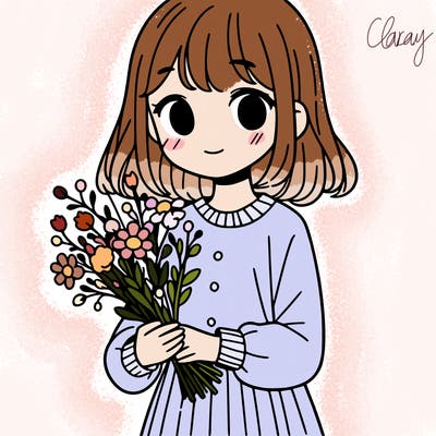a girl holding flowers