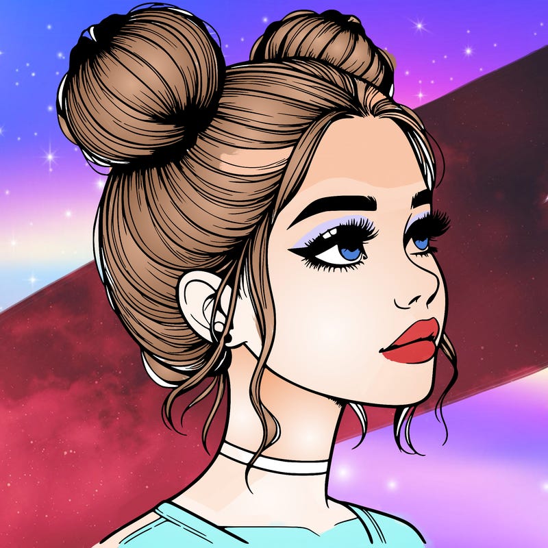 realistic girl with buns on the top of her head