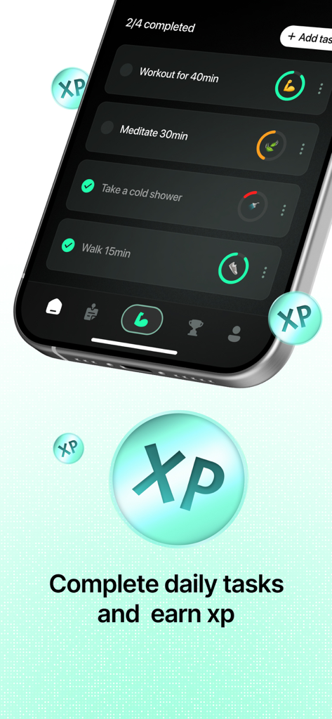 La interfaz del rastreador de hábitos diario de la aplicación Locked muestra tareas y XP ganados