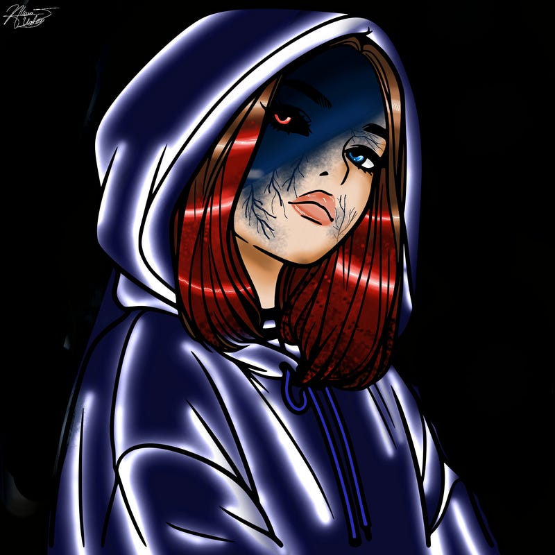 a realistic girl in a hoodie