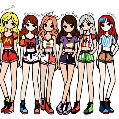 a group of girls wearing crop tops and shorts