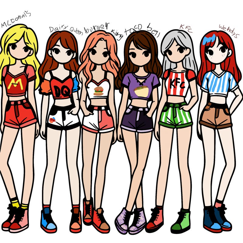 a group of girls wearing crop tops and shorts