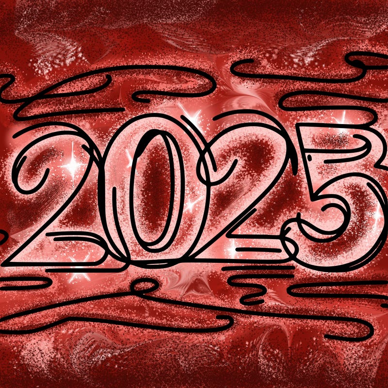one line scrawled numbers sketch design “2025”
