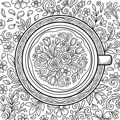 Savor the joy of spring with this enchanting latte art coloring page, brimming with delicate floral designs and intricate patterns. It's the perfect way to welcome warmer days with a creative, mindful activity.
