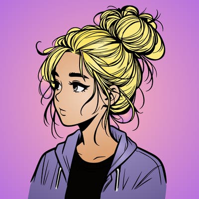 realistic teenage girl with a messy bun