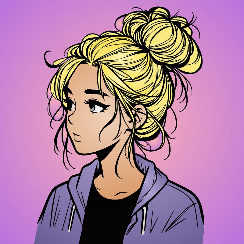 realistic teenage girl with a messy bun