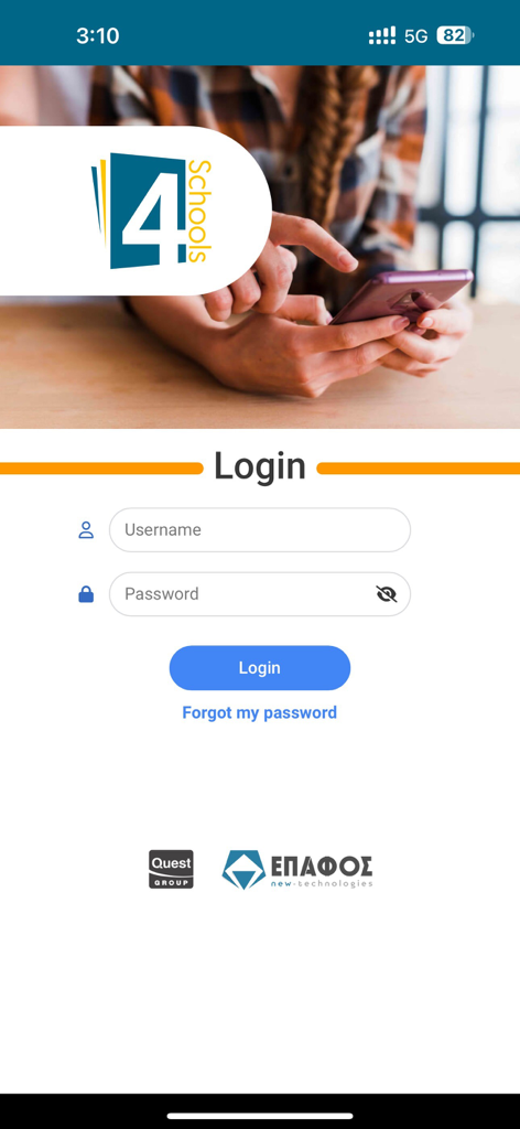 4Schools - Login screen for the 4Schools education management app
