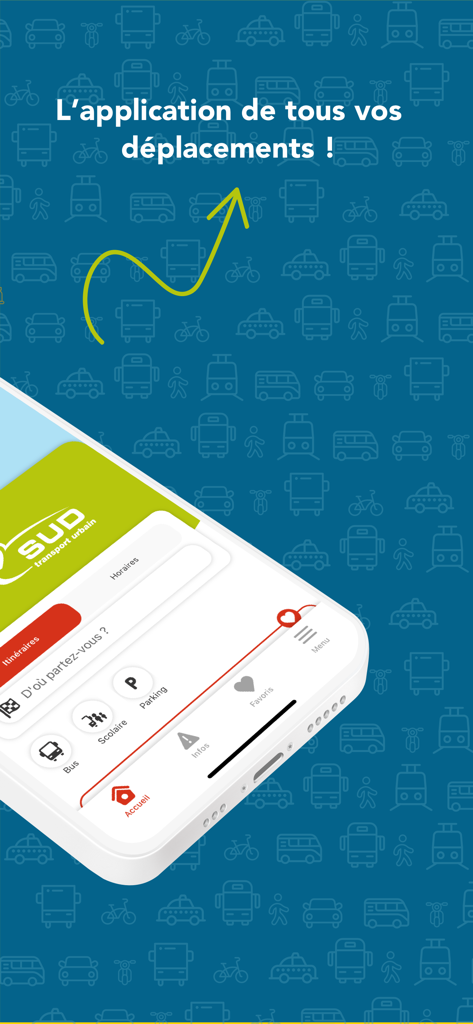 CARSUD - CARSUD navigation app on a smartphone showing transport routes and schedules