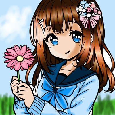 anime girl holding a flower