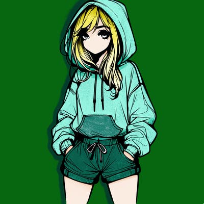 realistic girl in shorts and hoodie