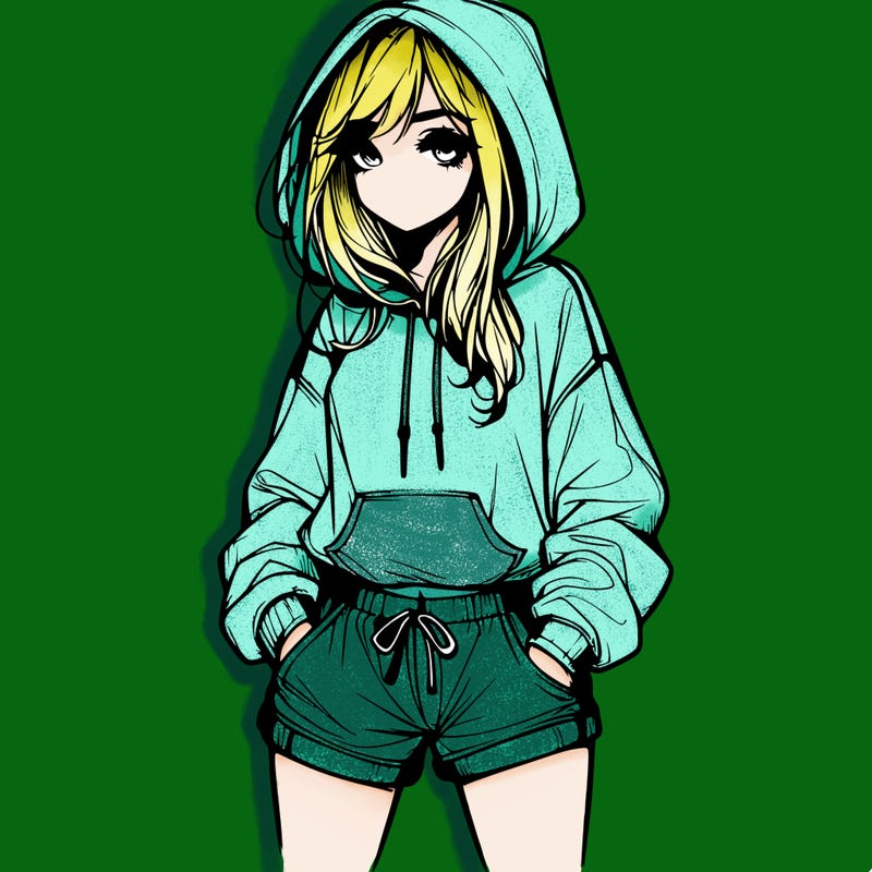 realistic girl in shorts and hoodie