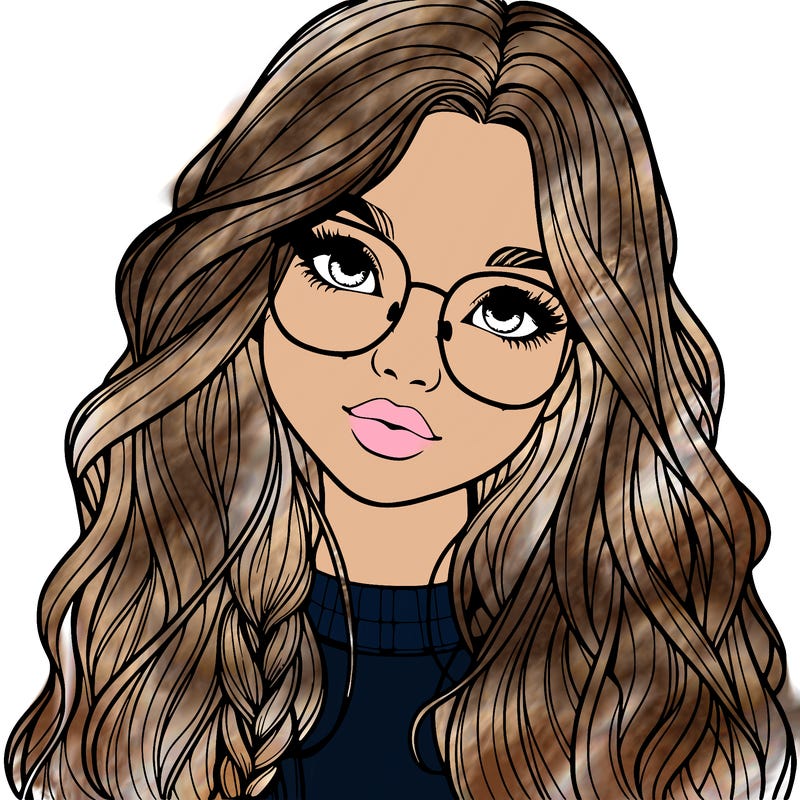 girl with long hair and freckles and glasses realistic