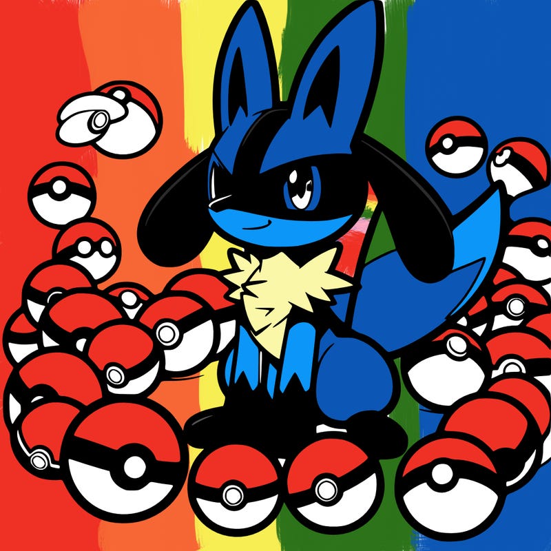 lucario with pokeballs around it