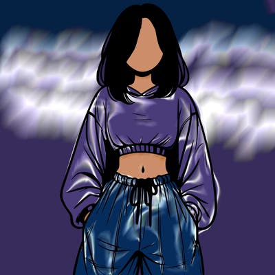 realistic girl faceless with baggy pants and a crop top
