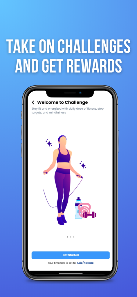 MantraCare - MantraCareアプリのチャレンジ歓迎画面で縄跳びをしている女性。