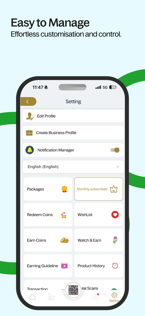 Mustakshif: Halal Food Scanner - Tela de configurações do aplicativo Mustakshif Halal Food Scanner mostrando o perfil do usuário e as opções de gerenciamento